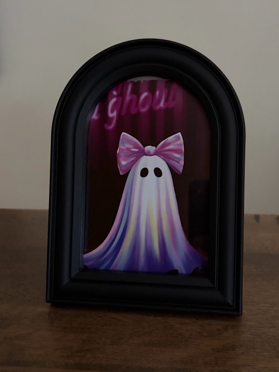 Other - Girl Ghost Decor Pink Pastel Framed Art Cutie Ghost Pink Bow Arched Frame